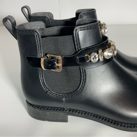 Henry Ferrera Marsala Women’s Black Gem Embellished Short Rain Boots Size 8. - Picture 12 of 16